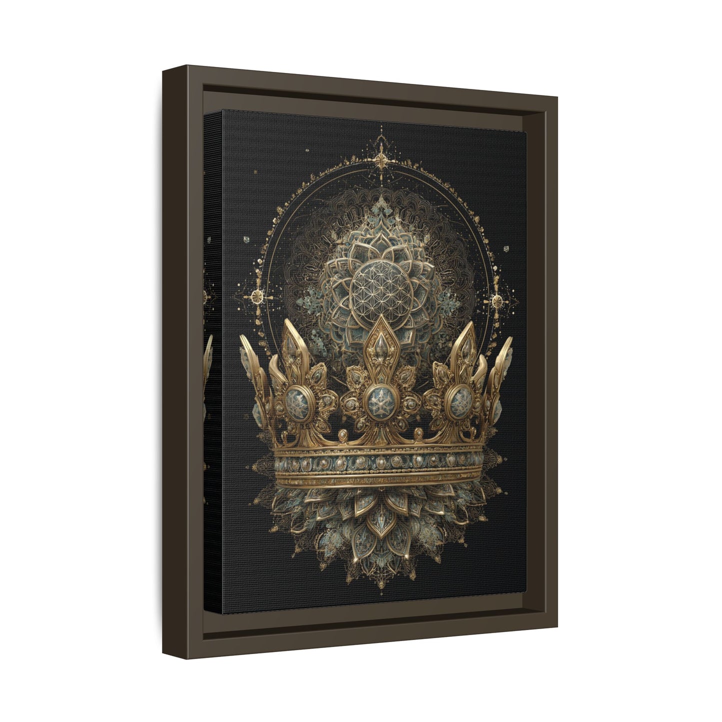 Ornate Crown Artwork Framed Canvas | Black Frame, Mandala Crown Print