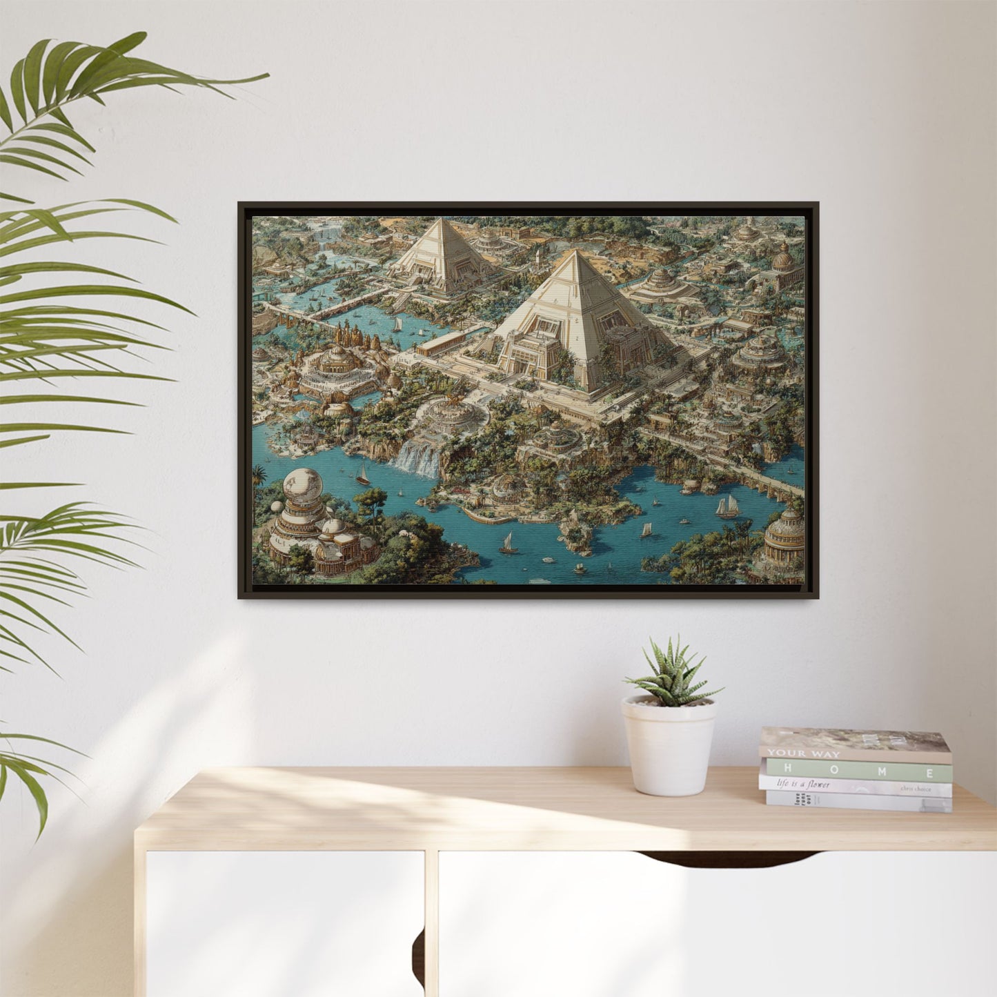 Ancient Pyramid City Matte Canvas Framed | Fantasy Landscape Wall Art