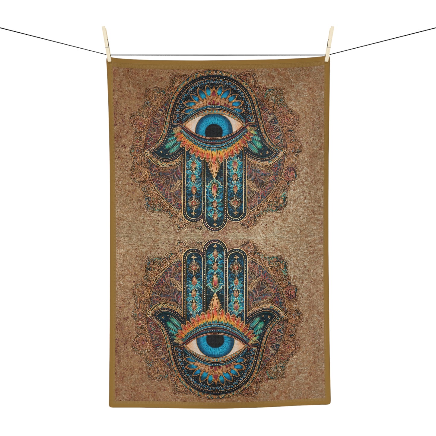 Hamsa Hand with Blue Eye Microfiber Hand Towel | Boho Mediterranean Kitchen
