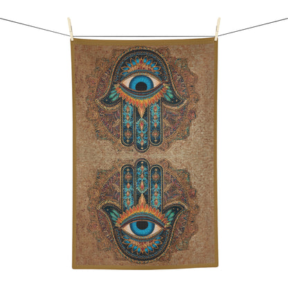 Hamsa Hand with Blue Eye Microfiber Hand Towel | Boho Mediterranean Kitchen