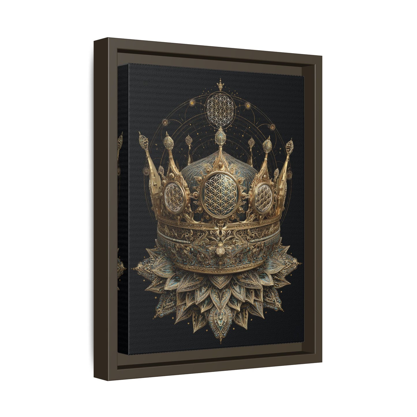 Ornate Crown Illustration Framed Canvas | Black Frame, Decorative Wall Art