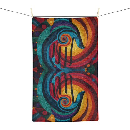 Colorful Abstract Swirl Dolphin Microfiber Hand Towel | Vibrant Ocean Mosaic