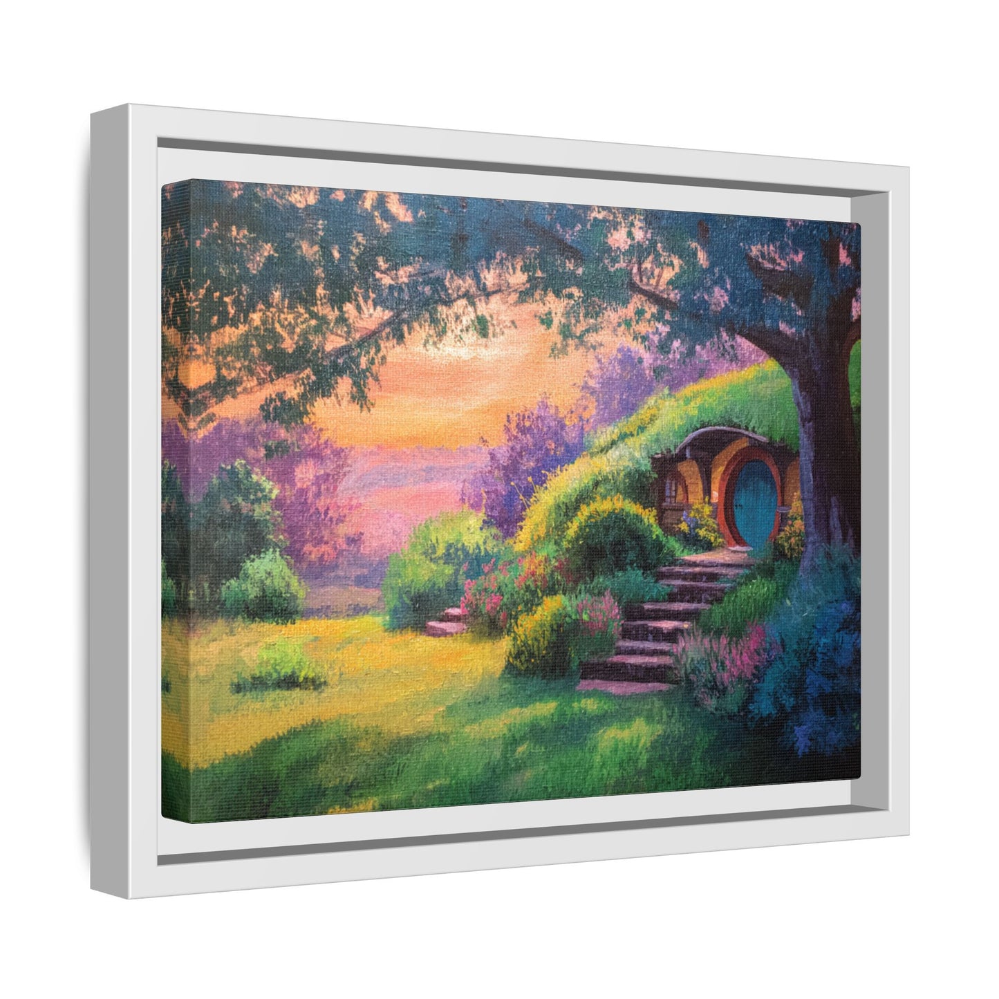 Hobbit House Landscape Matte Canvas Framed | Fantasy Cottage Wall Art