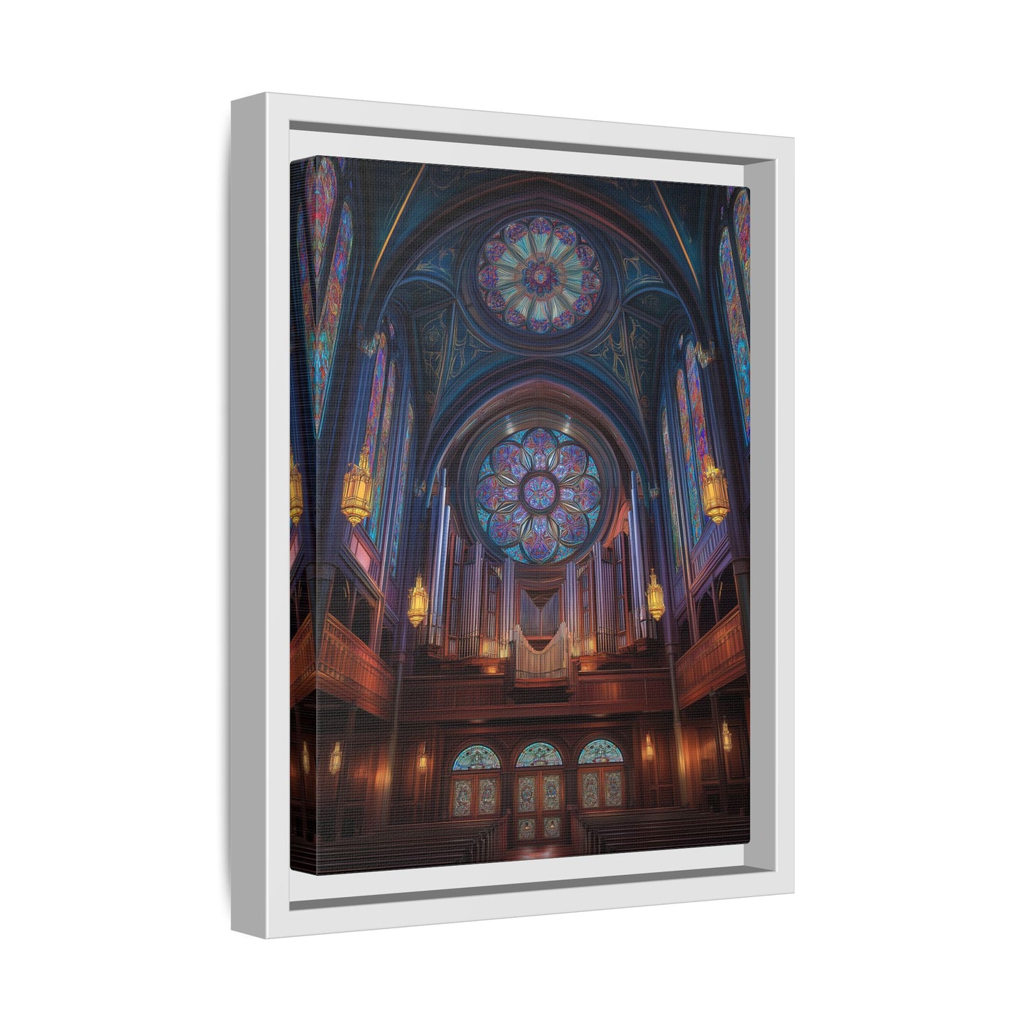 Stained Glass Cathedral Interior Matte Canvas Framed