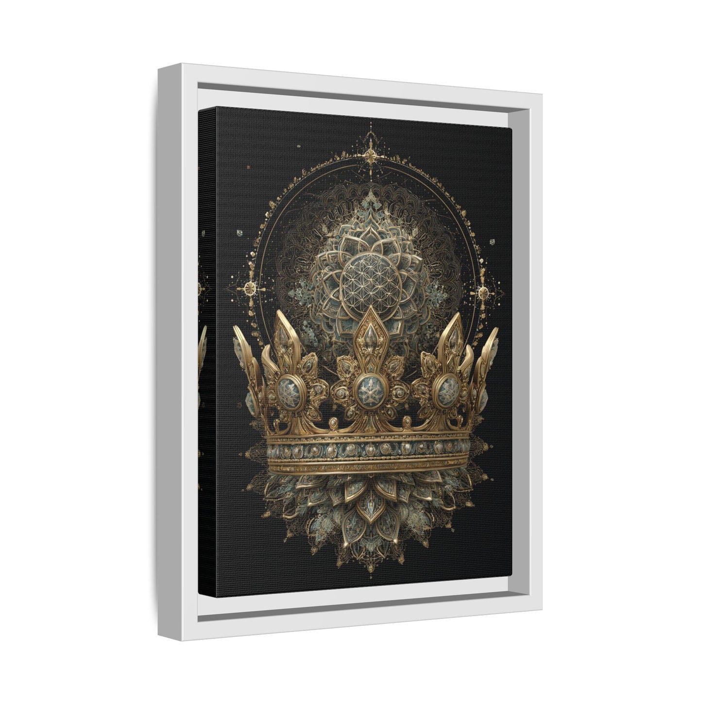 Ornate Crown Artwork Framed Canvas | Black Frame, Mandala Crown Print