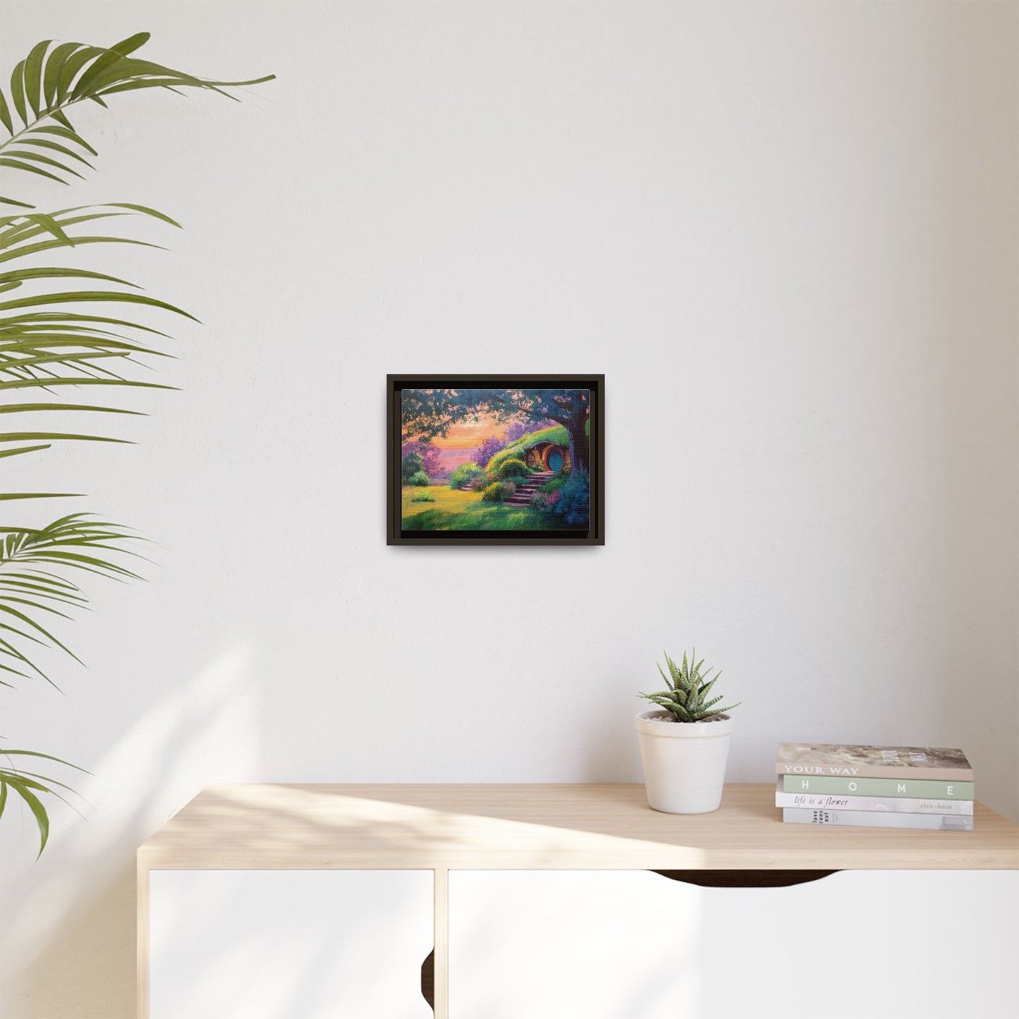 Hobbit House Landscape Matte Canvas Framed | Fantasy Cottage Wall Art