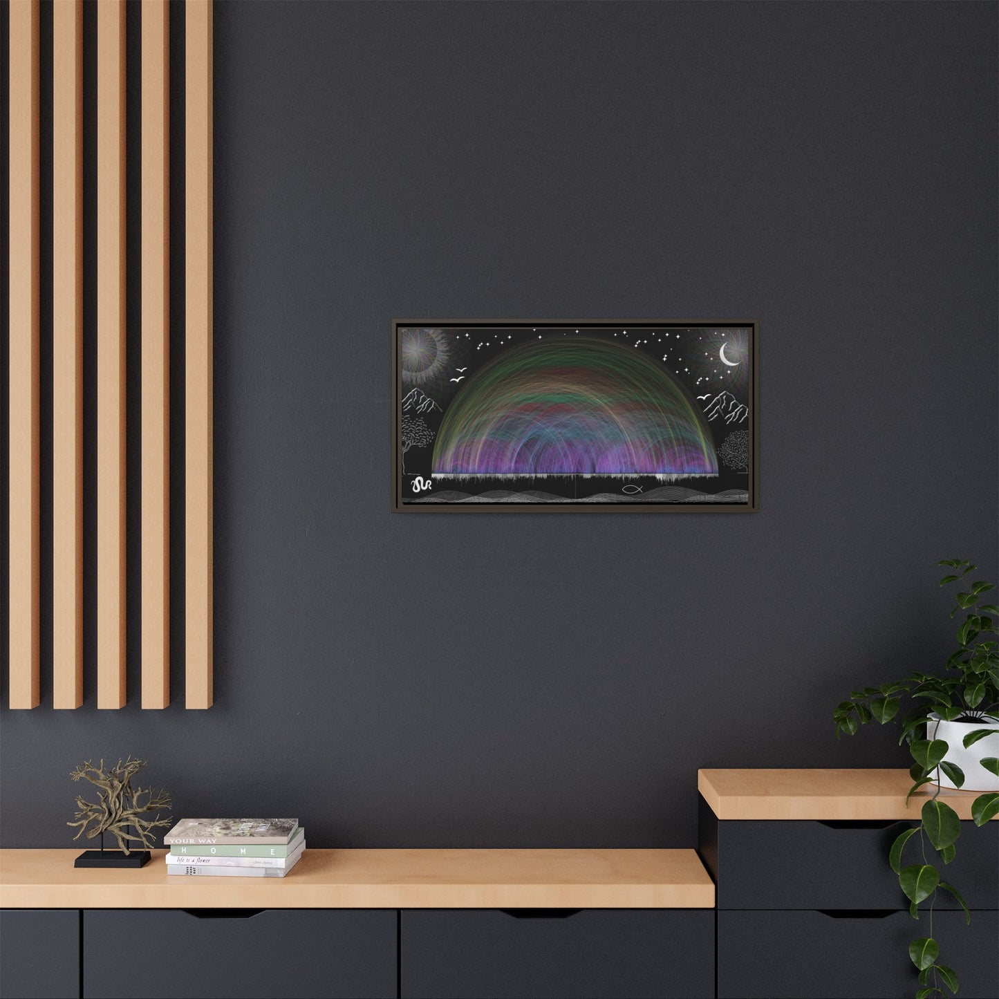 Framed Matte Canvas —  63,779 Bible Cross references Chart Rainbow Aurora Nightscape Wall Art