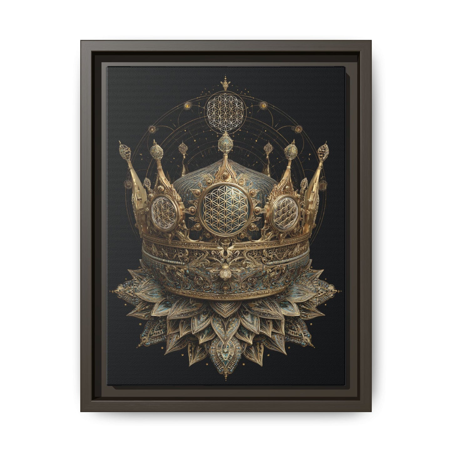 Ornate Crown Illustration Framed Canvas | Black Frame, Decorative Wall Art