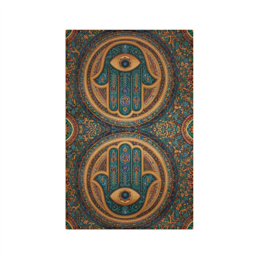 Hamsa Hand Pattern Microfiber Hand Towel | Boho Moroccan Eye Kitchen Towel