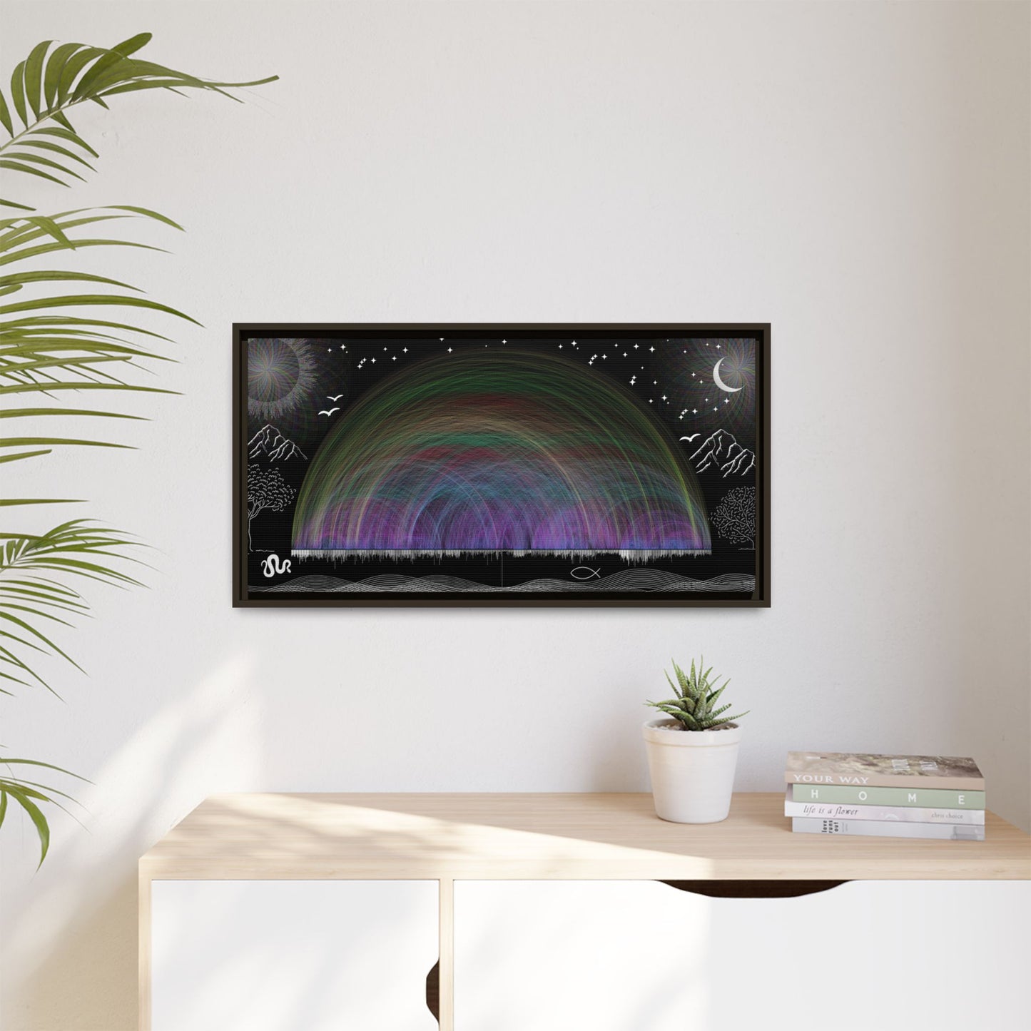 Framed Matte Canvas —  63,779 Bible Cross references Chart Rainbow Aurora Nightscape Wall Art