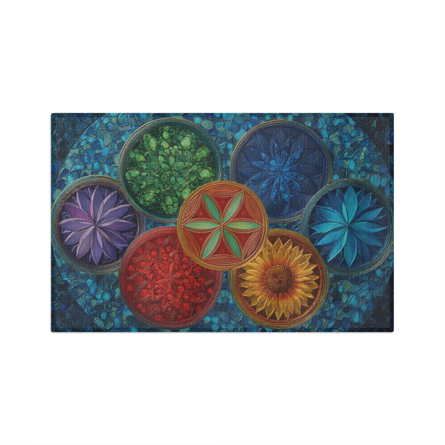 Colorful Mandala Floral Circles Microfiber Hand Towel | Vibrant Botanical Art