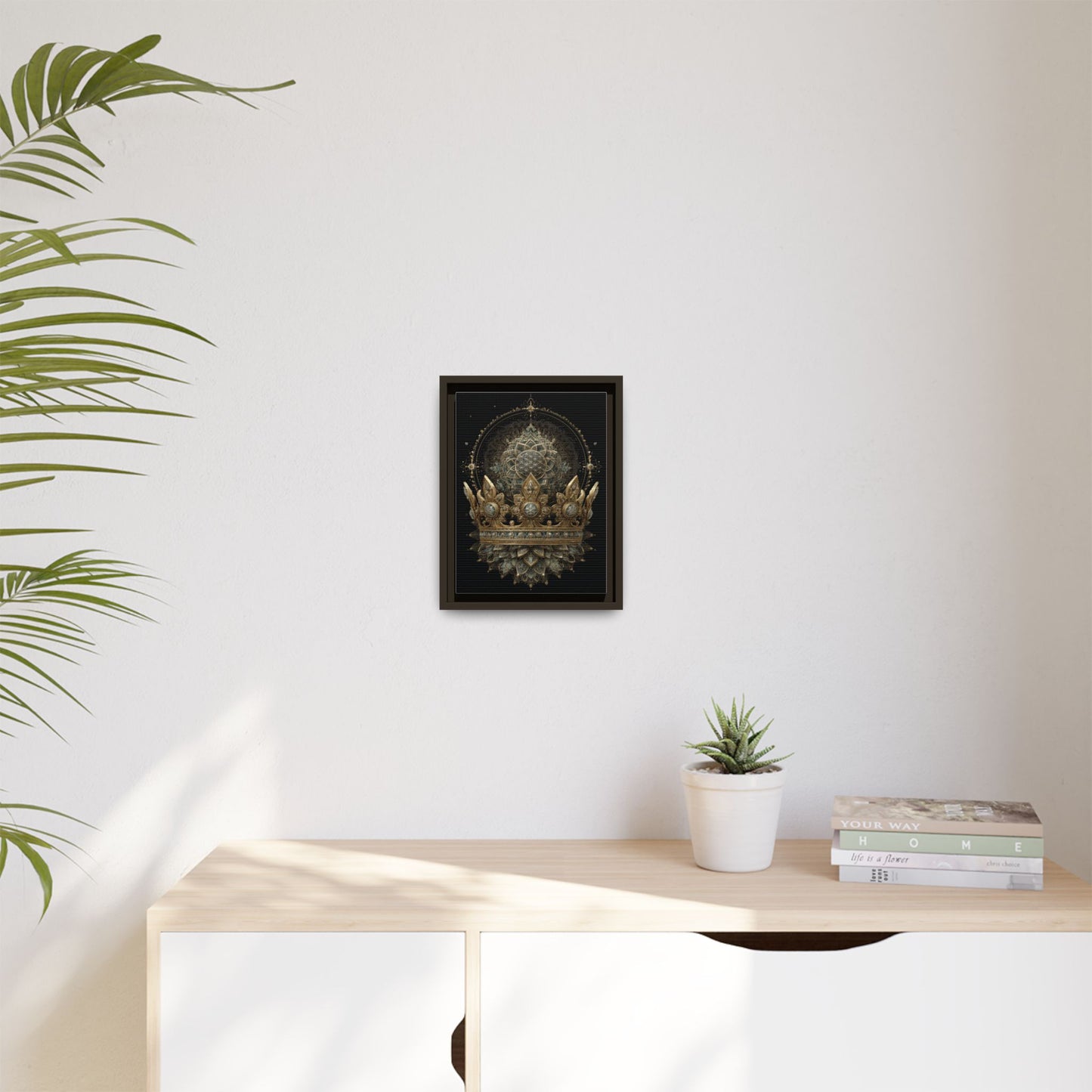 Ornate Crown Artwork Framed Canvas | Black Frame, Mandala Crown Print