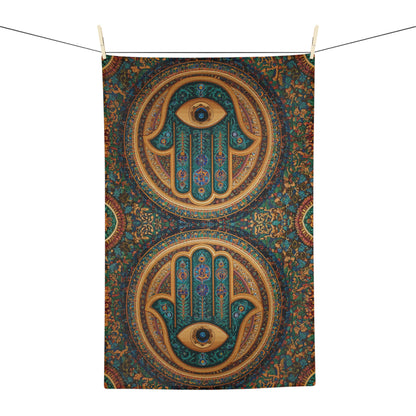 Hamsa Hand Pattern Microfiber Hand Towel | Boho Moroccan Eye Kitchen Towel