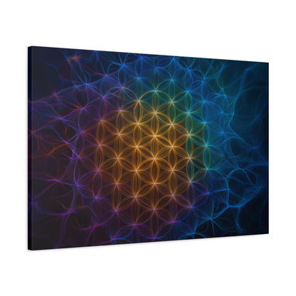 Flame Flower of Life Sacred Geometry Canvas | Rainbow Fractal Wall Art