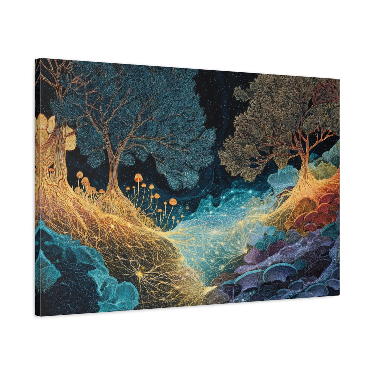 Mycelium Magic Forest River Canvas