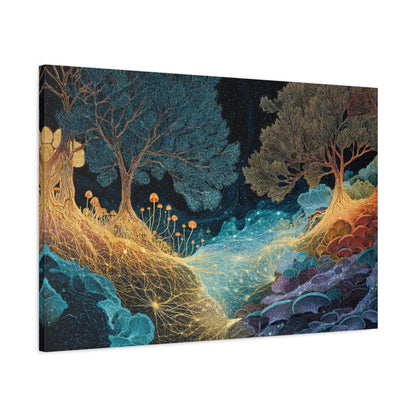Mycelium Magic Forest River Canvas