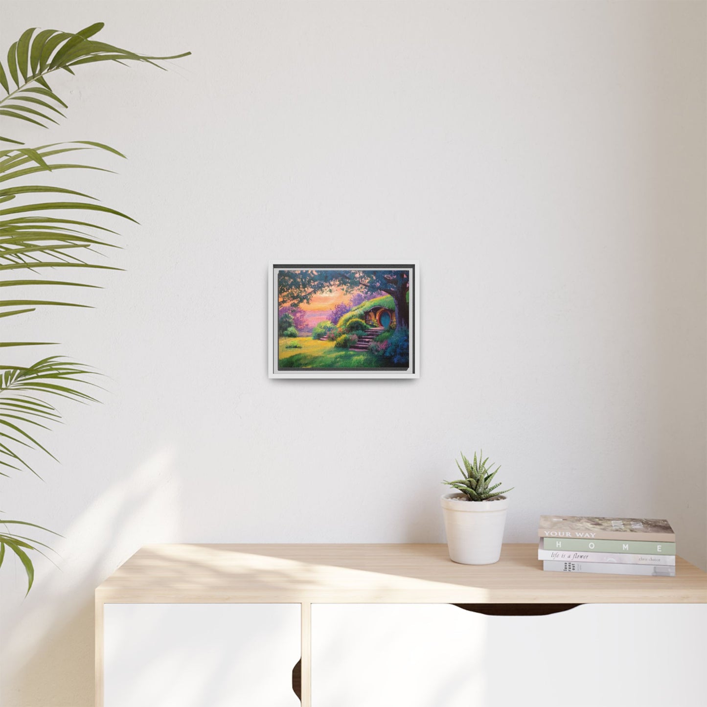 Hobbit House Landscape Matte Canvas Framed | Fantasy Cottage Wall Art