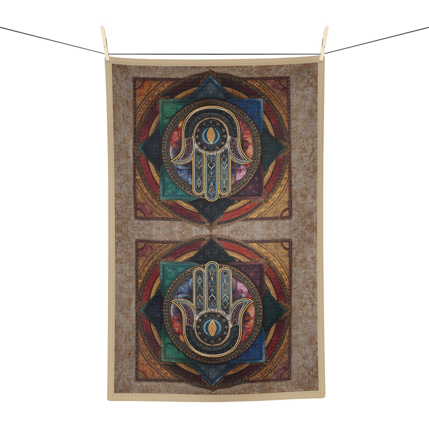 Hamsa Hand Mandala Microfiber Hand Towel | Boho Spiritual Kitchen Towel