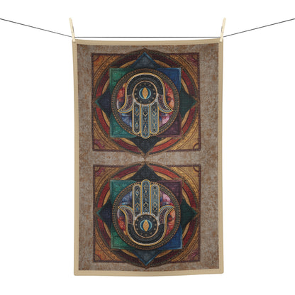 Hamsa Hand Mandala Microfiber Hand Towel | Boho Spiritual Kitchen Towel
