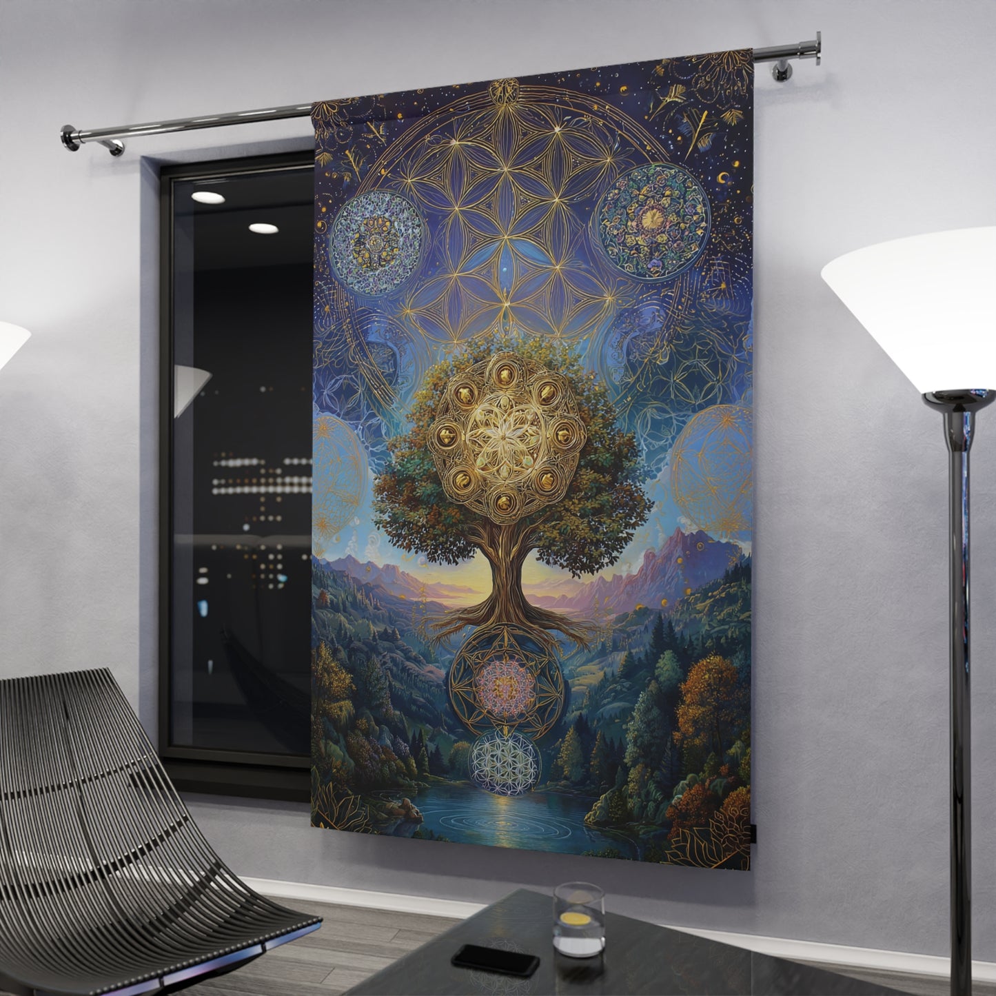 Mystical Tree of Life Tapestry Curtain — Spiritual Window Drapery